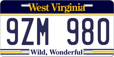 WV license plate 9ZM980