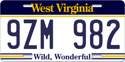 WV license plate 9ZM982