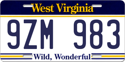 WV license plate 9ZM983