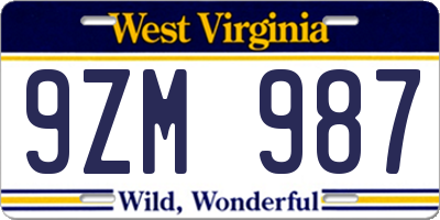 WV license plate 9ZM987