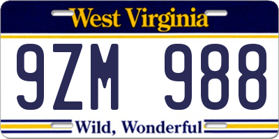 WV license plate 9ZM988