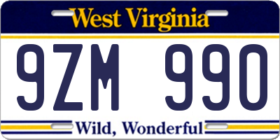 WV license plate 9ZM990