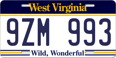 WV license plate 9ZM993