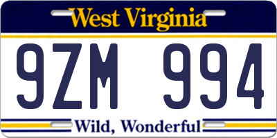 WV license plate 9ZM994