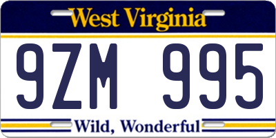 WV license plate 9ZM995