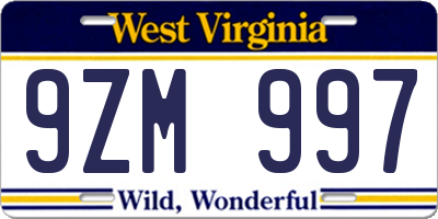 WV license plate 9ZM997