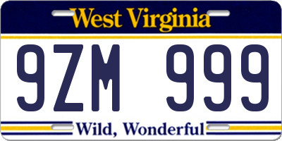WV license plate 9ZM999