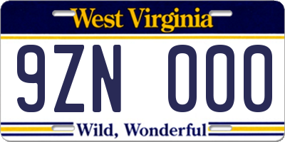 WV license plate 9ZN000