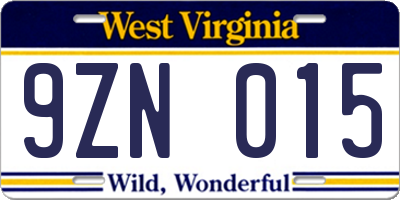WV license plate 9ZN015
