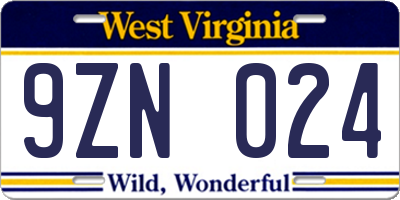 WV license plate 9ZN024