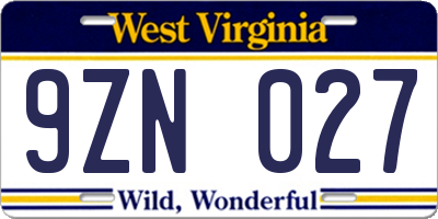 WV license plate 9ZN027