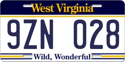 WV license plate 9ZN028