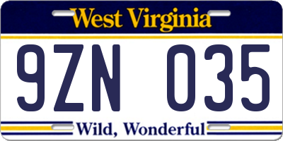 WV license plate 9ZN035