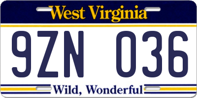 WV license plate 9ZN036