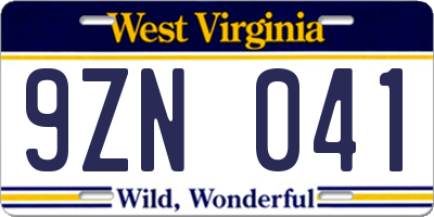 WV license plate 9ZN041