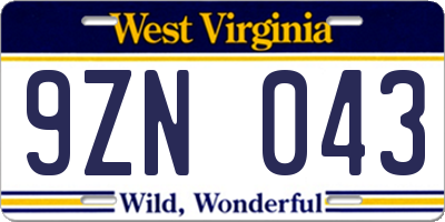 WV license plate 9ZN043