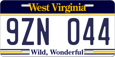 WV license plate 9ZN044