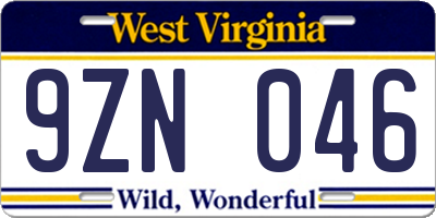 WV license plate 9ZN046