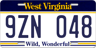 WV license plate 9ZN048