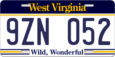 WV license plate 9ZN052