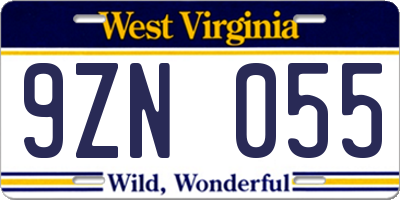 WV license plate 9ZN055