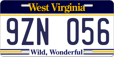 WV license plate 9ZN056