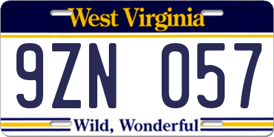WV license plate 9ZN057
