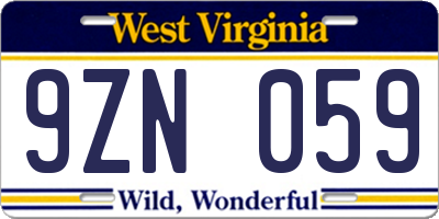 WV license plate 9ZN059