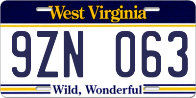 WV license plate 9ZN063