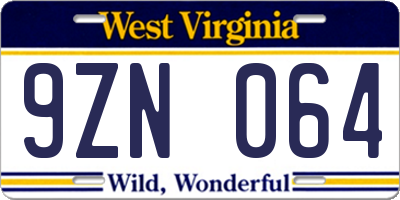 WV license plate 9ZN064
