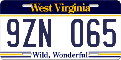 WV license plate 9ZN065