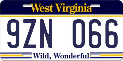 WV license plate 9ZN066
