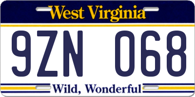 WV license plate 9ZN068