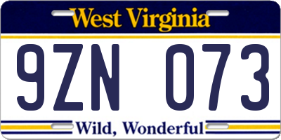 WV license plate 9ZN073