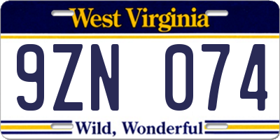 WV license plate 9ZN074