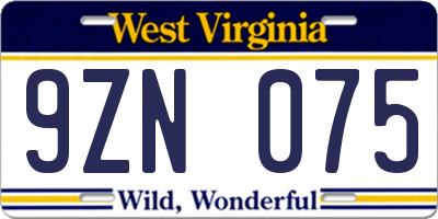 WV license plate 9ZN075