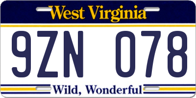 WV license plate 9ZN078