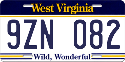 WV license plate 9ZN082
