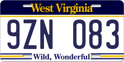 WV license plate 9ZN083