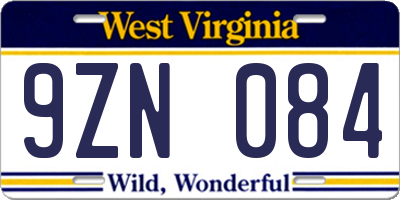 WV license plate 9ZN084