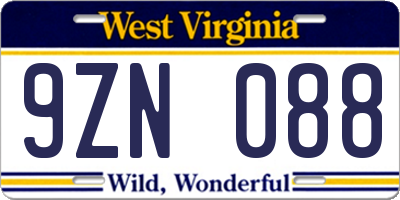 WV license plate 9ZN088