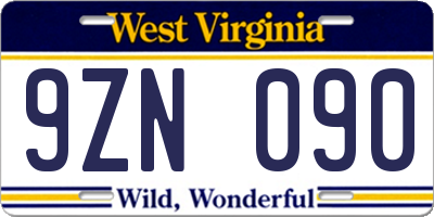 WV license plate 9ZN090