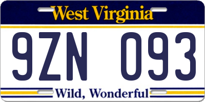 WV license plate 9ZN093