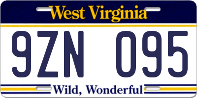 WV license plate 9ZN095