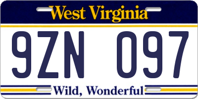 WV license plate 9ZN097