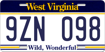 WV license plate 9ZN098