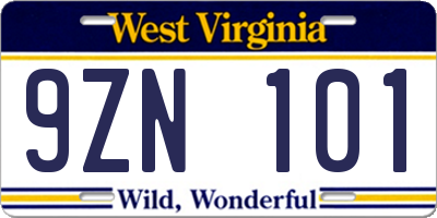 WV license plate 9ZN101