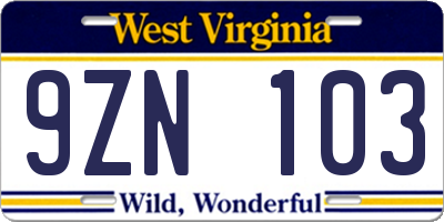 WV license plate 9ZN103