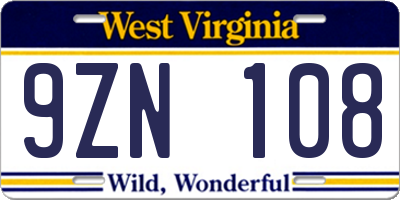 WV license plate 9ZN108