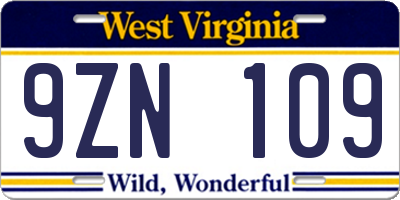 WV license plate 9ZN109